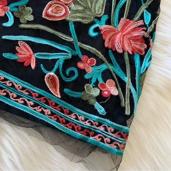 Floral Embroidered Black Mini Skirt High Waist Mini Short Boho Skirt - Picture 2 of 12